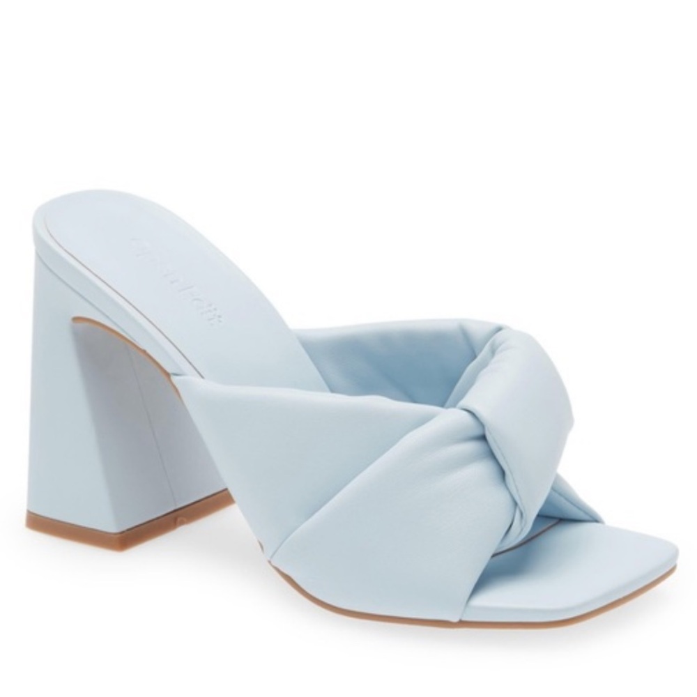 Open Edit Saydee Faux Leather Block Heel Light Blue Sandal Size 5.5